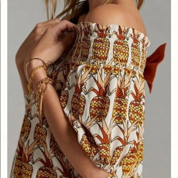 Anthropologie Porridge NWT Pineapple Off‎ Shoulder Bow Back Top Size XS - Picture 3 of 9